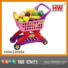 2015 good selling plastic kids mini shopping cart toys with foods